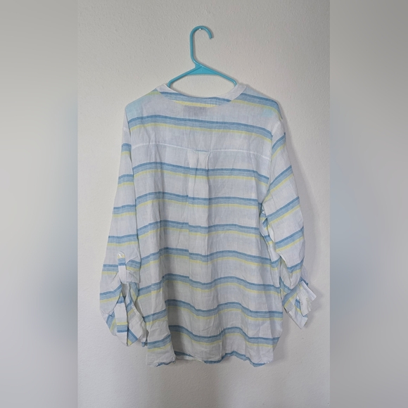 Lane Bryant Blue Yellow Striped Linen Blend Blouse Size 22 - Picture 2 of 5